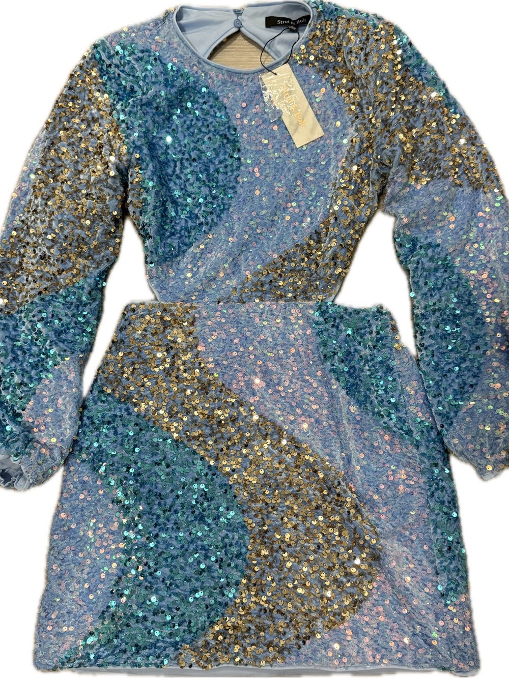 Backless Sequin Mini Dress in Blue & Gold